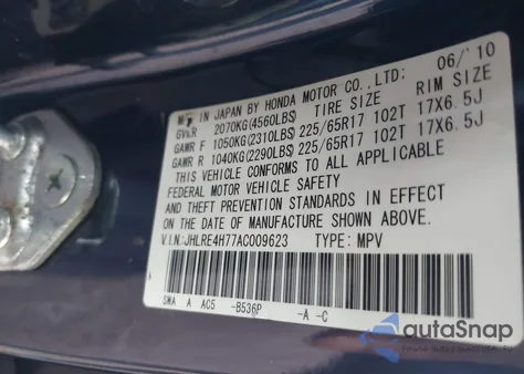 2010 Honda Cr-V Lx z USA, uszkodzony, nr VIN 5J6RE4H33AL031798